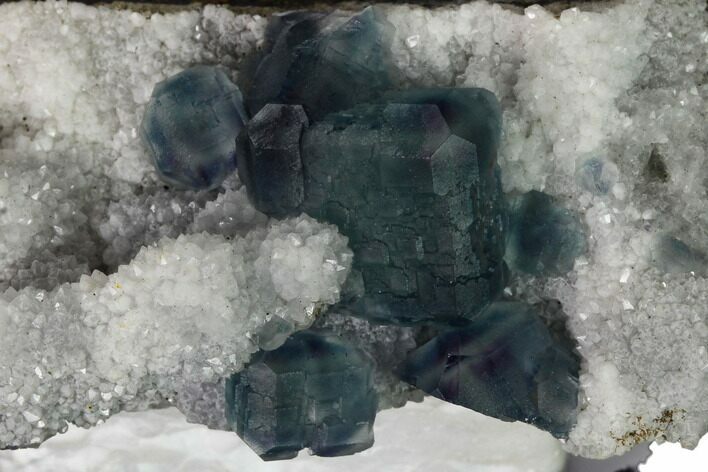 Multicolored Fluorite Crystals on Quartz - China #164018